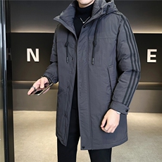 标50绒中长款羽绒服男冬季2025新款连帽条纹外套A313-9966-P275，男装羽绒服，电商A313