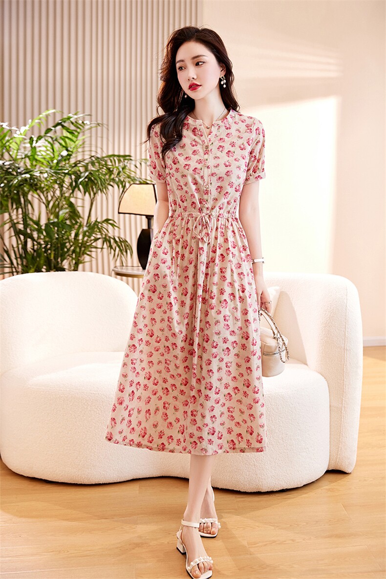 2026夏连衣裙年轻款高端气质短袖印花宽松遮肚子裙子,女装连衣裙,倪叶myz