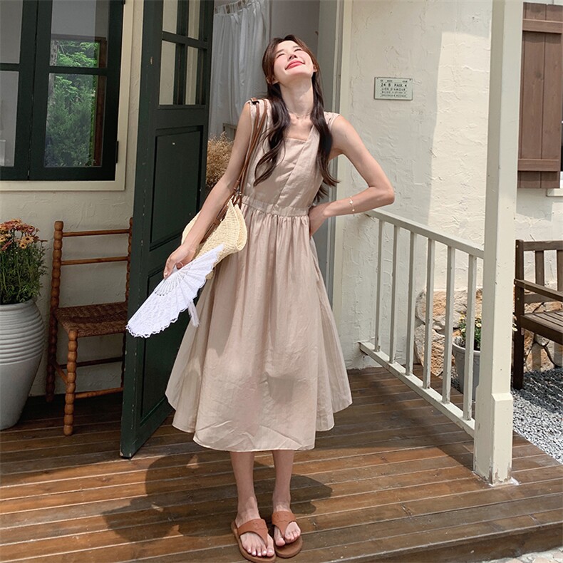 法式气质温柔风方领背心裙女夏季2025新款今年流行高端精致连衣裙,女装连衣裙,2C037