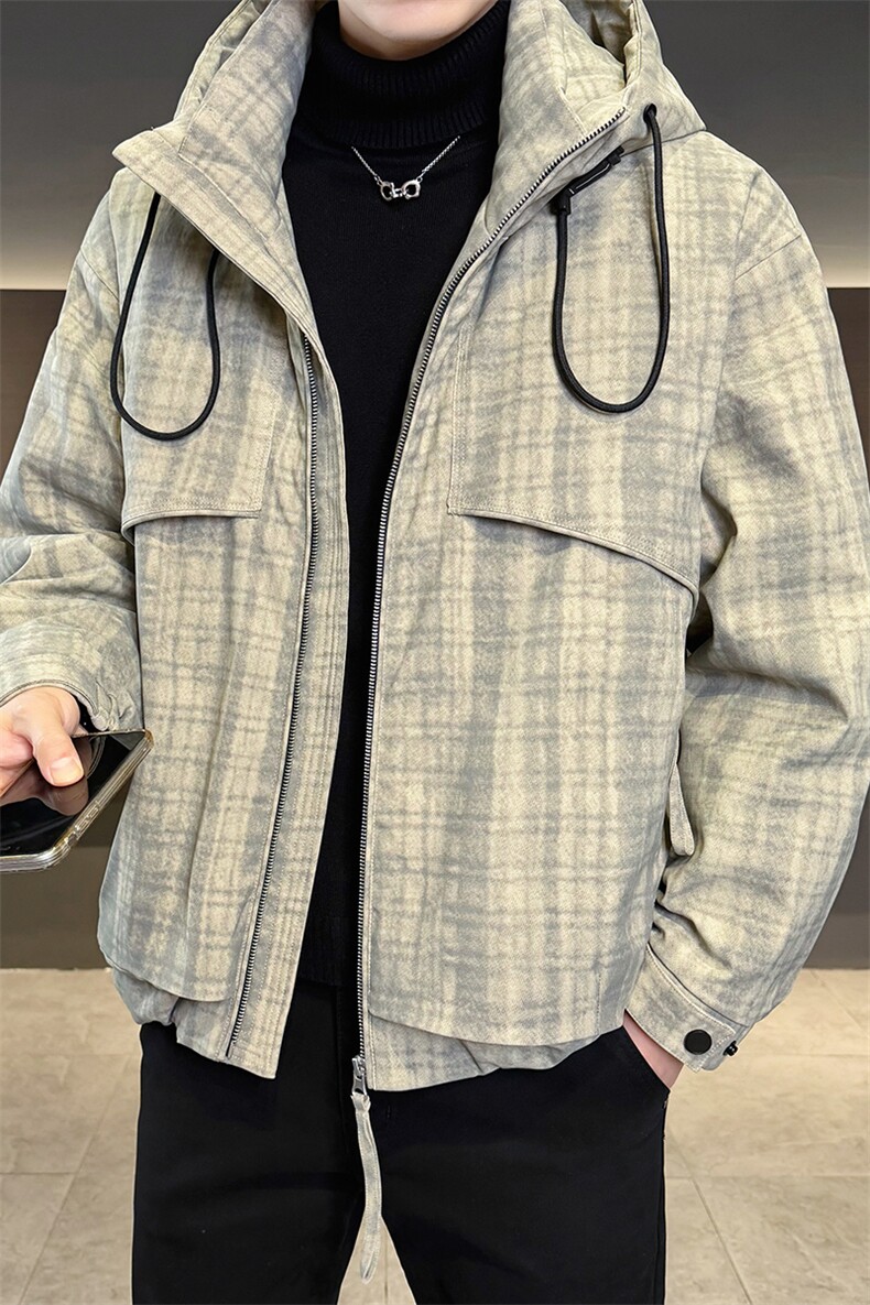 90新标冬季白鸭绒羽绒服暗格复古连帽保暖时尚外套YR9129-P319,男装羽绒服,电商D342