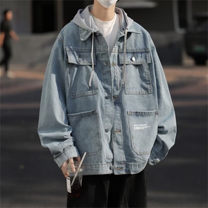 日系古着感纯黑色牛仔棉服男工装棉衣冬季潮牌外套图片