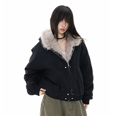 美式毛领座山雕连帽棉服女2025冬季新款短款夹克厚外套YD01-P140，男装夹克，星座509