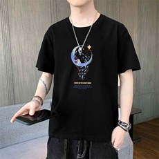 夏季现货新款2023潮流男士月亮印花圆领短袖T恤1210-2-DT166-P10，男装T恤，星座1816-2（原1210–2）