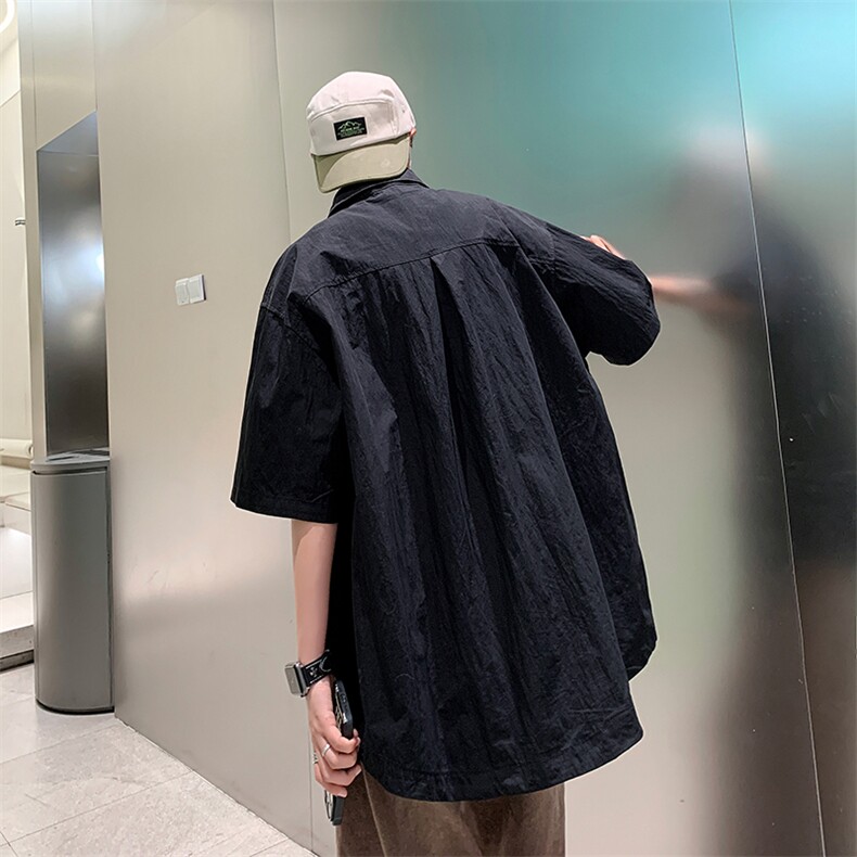 S78-P40纯色简约美式工装五分短袖衬衫,男装衬衫,星座1501-1