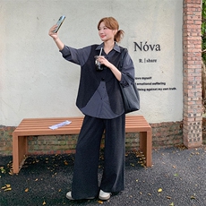 2025秋冬新款条纹衬衣+马甲阔腿裤三件套装2553款P195-K278，女装套装/套裙，浙宝301