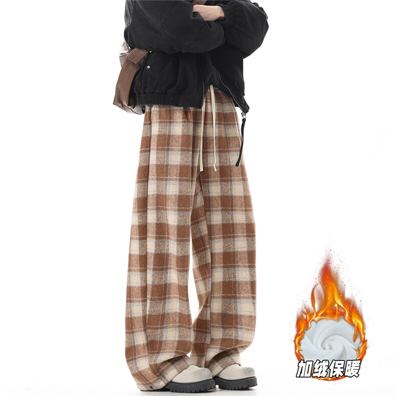 YK359加绒特P45无影墙冬季加绒加厚氛围感格子宽松阔腿休闲裤，男装卫衣，电商A249