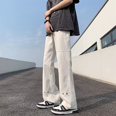 美式高街排扣牛仔裤男vibe风ins潮牌宽松微喇直筒裤子N6099-p48，男装牛仔裤，星座1008