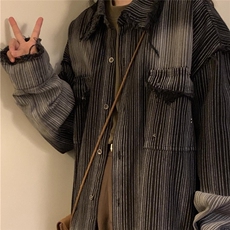 高级感条纹衬衫男秋冬款韩版宽松潮流设计感长袖衬衣外套休闲美式，男装衬衫，星座1210-1