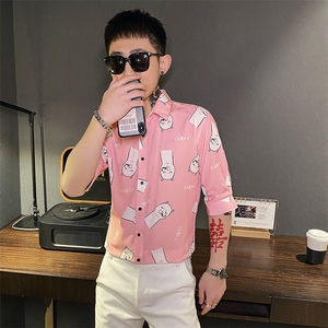 312A-112-P55 新款社会小伙中袖衬衫韩版潮流男士五分袖衬衣A图片
