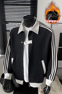 500g华棉银狐绒三条杠大码加厚卫衣外套男W5089J加绒-特P70控128图片