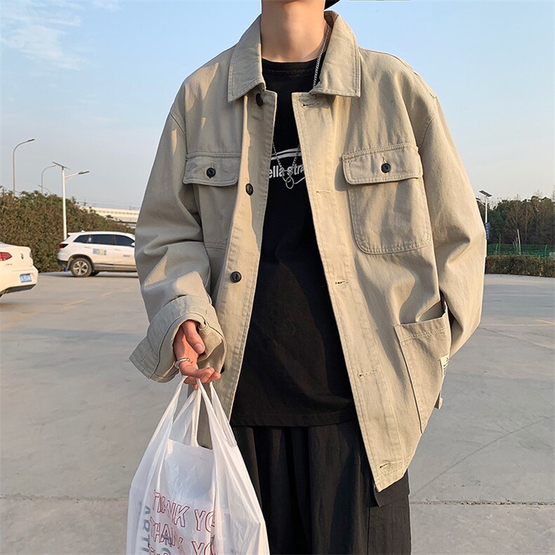 复古工装炸街拼接盐系ins街头帅气男小众休闲夹克 W1071-P40图片