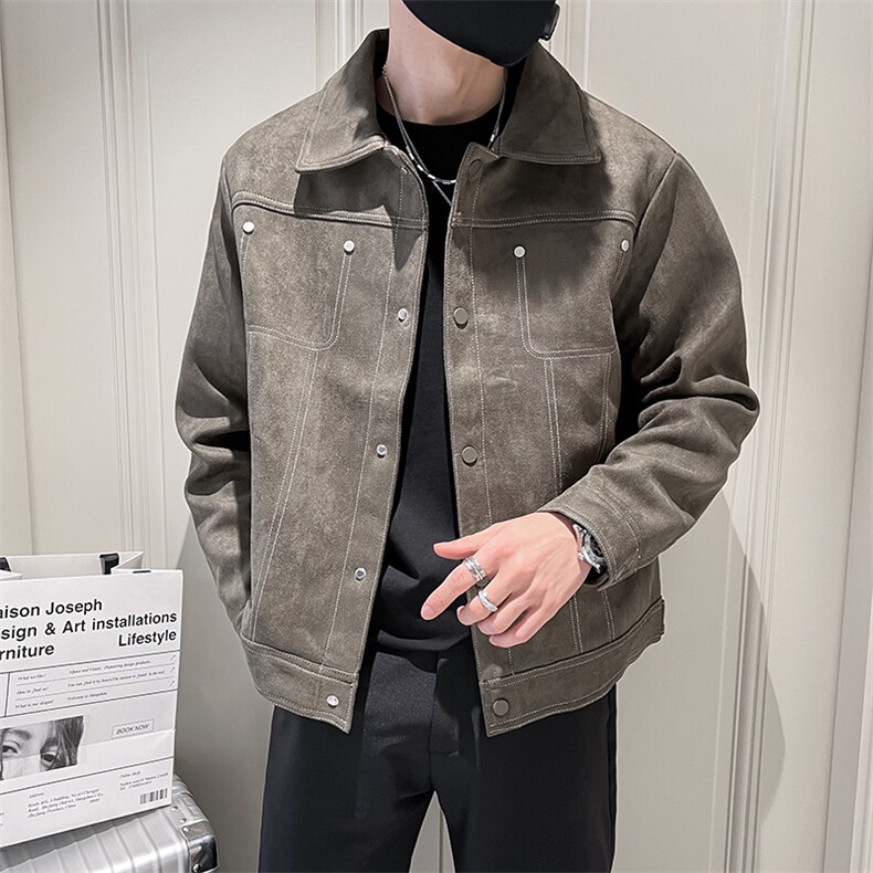 2025新款春季麂皮绒外套男韩版潮流翻领夹克A313-1-21136-P95,男装夹克,电商A313-1