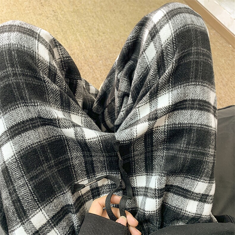 加绒+10呢子磨毛松紧腰混色格子抽绳设计弧形阔腿休闲裤D517/P45,男装卫衣,星座206（原A221）