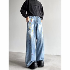 复古涂鸦漆点宽松牛仔裤美式休闲直筒阔腿裤牛仔裤潮NZK898-P58，男装牛仔裤，星座302B-2