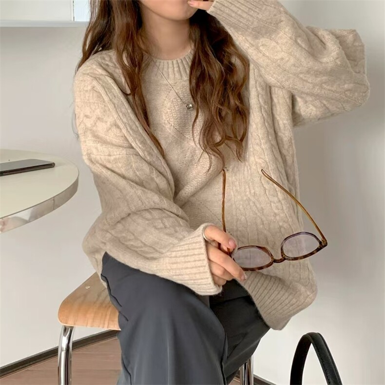 2025年秋季新款百搭女士麻花长袖套头衫,针织衫/毛衣,硕彦羊绒