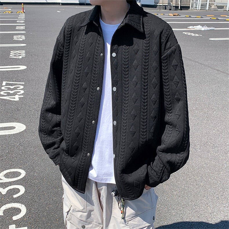 针织素板提花翻领衬衫夹克高街潮牌原宿风宽松外套JK0555-P58,男装夹克,星座308B-2