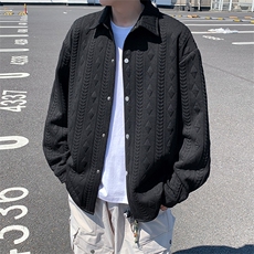 针织素板提花翻领衬衫夹克高街潮牌原宿风宽松外套JK0555-P58，男装夹克，星座308B-2