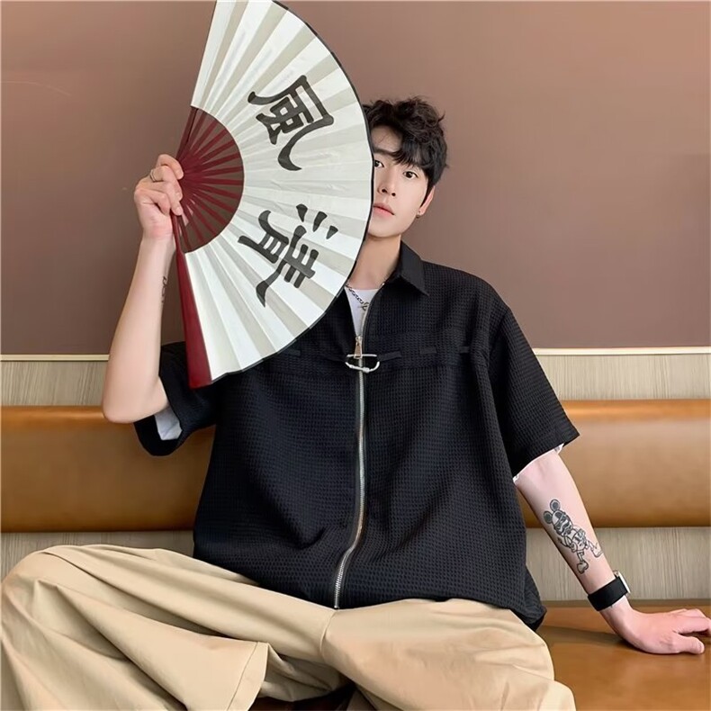 夏季新款衬衫潮流慵懒男方领衬衫C777P35图片
