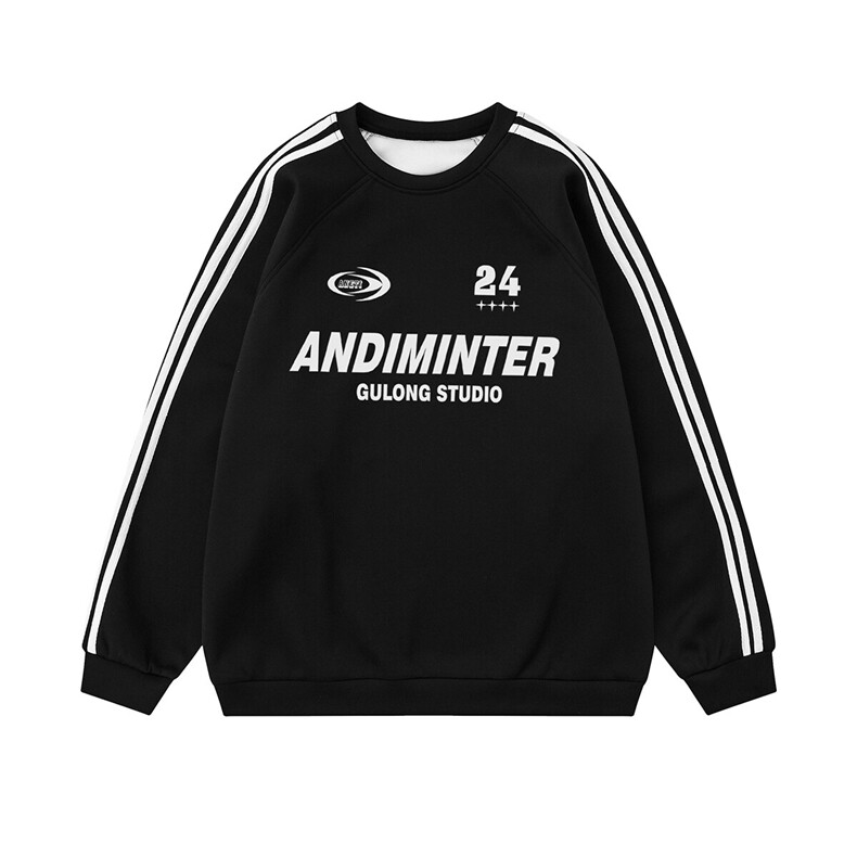 2025白底平铺字母印花条纹织带拼接插肩袖圆领卫衣B905P48控68，男装卫衣，电商A247