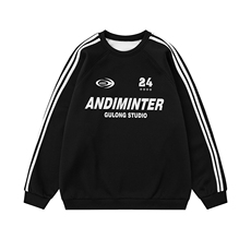 2025白底平铺字母印花条纹织带拼接插肩袖圆领卫衣B905P48控68，男装卫衣，电商A247