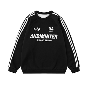 2025白底平铺 字母印花条纹织带拼接插肩袖圆领卫衣 B905 P48控68，男装卫衣，电商A247