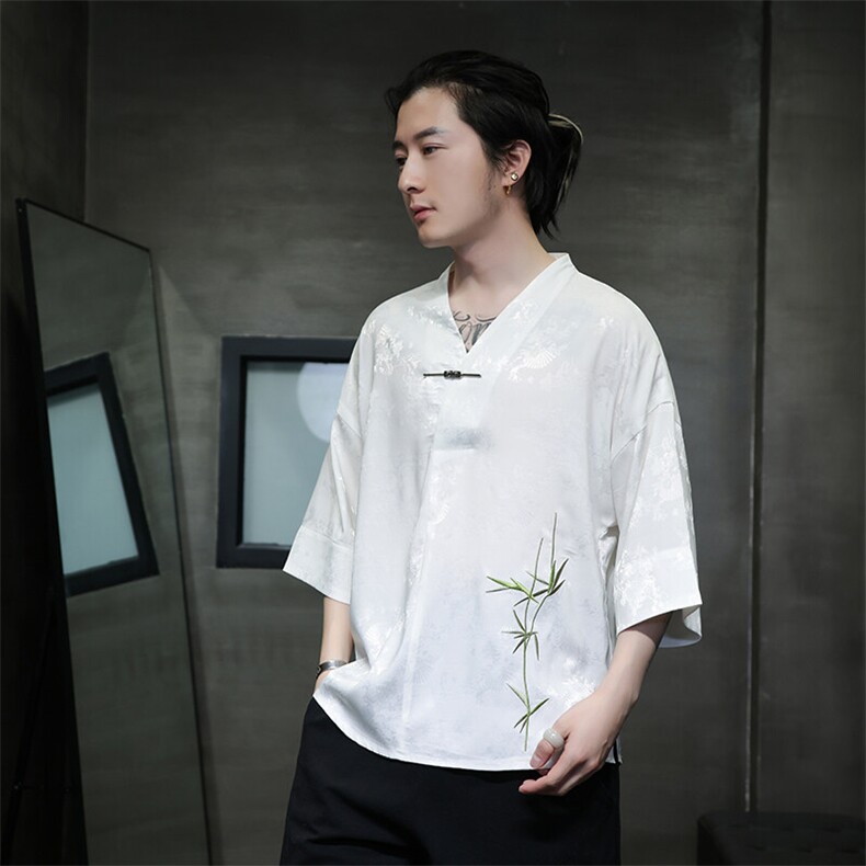 新中式提花风潮T恤短袖上衣刺绣汉服时尚百搭T2403-P55,男装T恤,电商A227