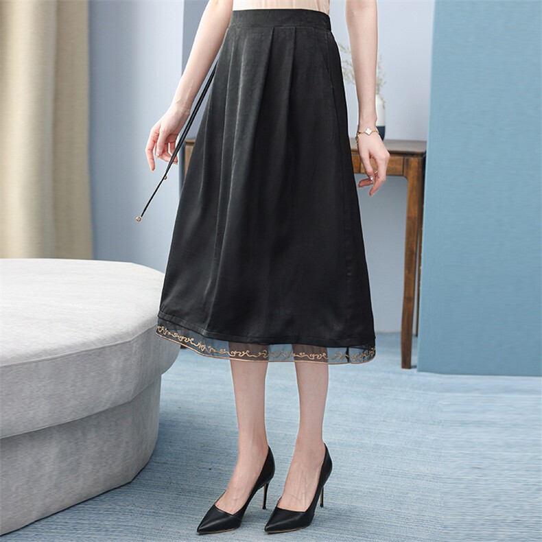 百搭中长时尚修身纯色纱裙半身裙2024年夏季GBNB-4，女装半身裙，钱塘6003（原4033）