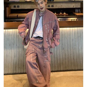 2024美式高街废土风设计感牛仔外套男女潮流宽松休闲上衣图片