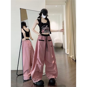 2025夏季新款褶皱弯刀休闲裤男女美式嘻哈阔腿伞兵裤子-A2172TP48图片