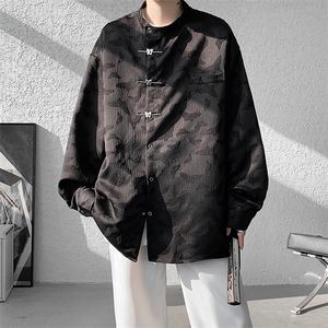 8XL-M特大码新中式蝴蝶扣暗纹长袖衬衫男复古装小众唐装CS509P55图片