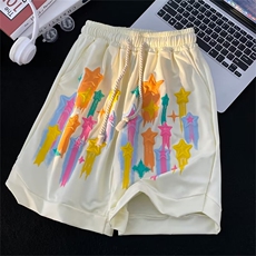 涂鸦星星短裤男夏季美式复古五分裤子宽松痞帅休闲大裤衩QD28-P30，男装牛仔裤，星座1008-1