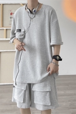 703-TZ273-P75夏季华夫格大口袋短裤短袖套装M-5XL，男装牛仔裤，星座703