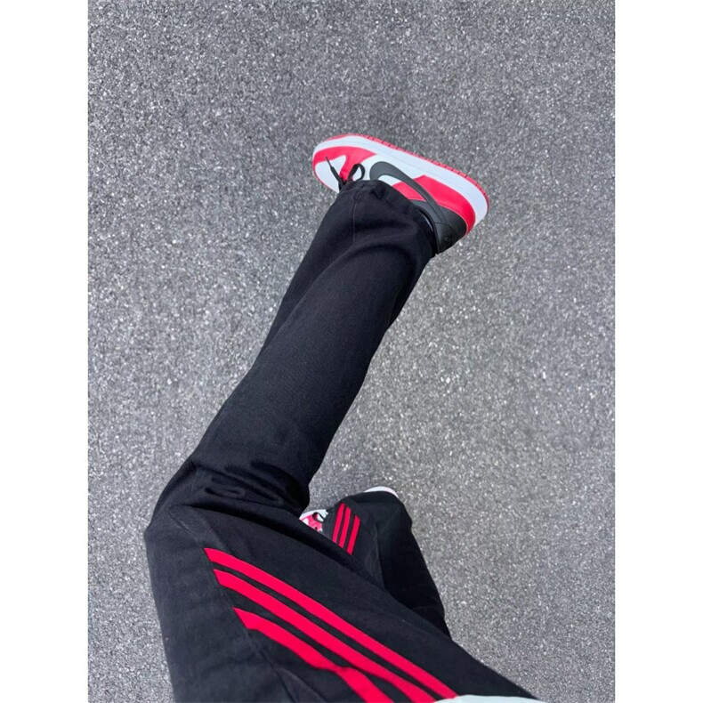 26@斜杠三条纹红黑撞色拼接休闲长裤子直筒牛仔裤K71306-P36网图，男装牛仔裤，电商B245