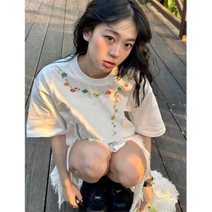 纯棉短袖t恤男女夏季小众设计感美式半袖宽松上衣 TH191图片