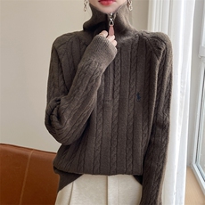 2024毛衣女半拉链高领卫衣宽松针织衫翻领宽松慵懒羊毛衫外套，女装针织衫/毛衣，圣丽羊绒