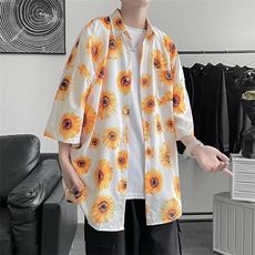 日系oversize满印花衬衫男女潮港味夏威夷情侣短袖衬衣W874-P32，男装衬衫，星座512-2