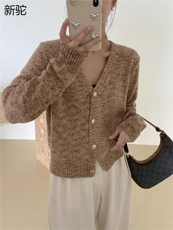 时尚百搭女士秋冬保暖加厚彩色纱外套开衫V领羊毛衫，女装羊毛衫，牧思羊