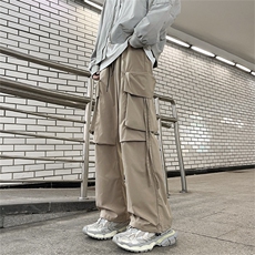 秋季百搭宽松休闲长裤工装裤男日系复古多口袋束脚裤K7461-P36，男装休闲裤，星座512-3