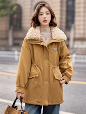 9113时尚中长款加绒加厚外套（毛领可脱卸），女装派克服，依路服饰