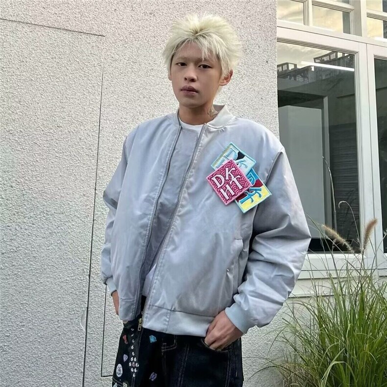 美式印花春季魔术贴外套男潮牌飞行员夹克休闲上衣棒球服宽松图片