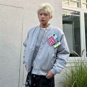 美式印花春季魔术贴外套男潮牌飞行员夹克休闲上衣棒球服宽松图片