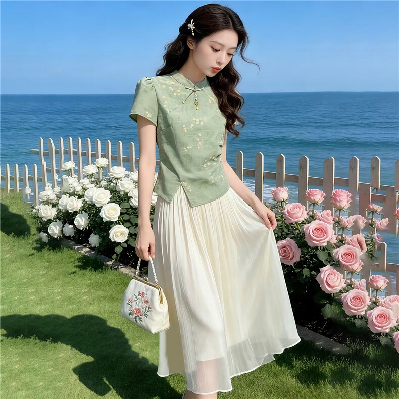 2026年夏季新中式女高级感两件套裙,女装套装/套裙,贝蕾酷儿