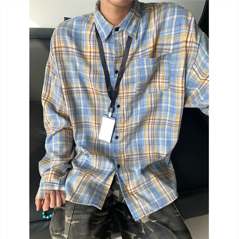 现货~格子大码长袖衬衫C5887/特P20黄色,男装衬衫,电商A094