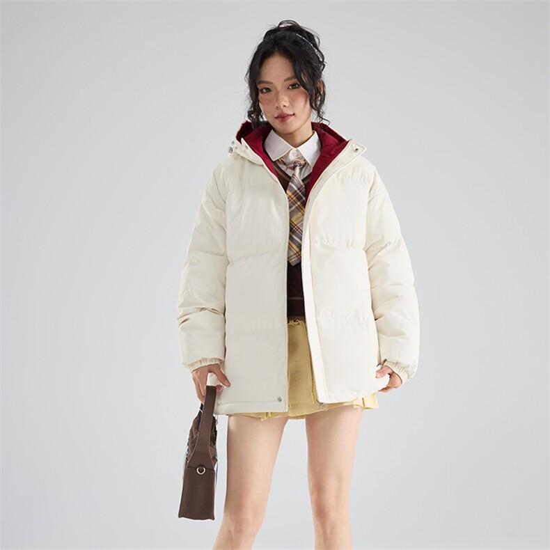 现货5W件冬季三防美式重磅硬挺boxy撞色羽绒连帽棉衣外套加厚棉服图片