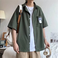 简约2023夏季短袖衬衫男士夏季薄款华夫格绣标衬衣C4026P30图片
