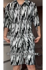 短袖衬衫男+短裤男套装男100%聚酯纤维M-5XL大码TZ78721P50控98，男装牛仔裤，星座226-1