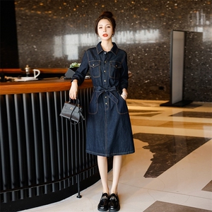 时尚显瘦牛仔连衣裙女新款气质长袖收腰显高裙子春秋季韩版潮图片