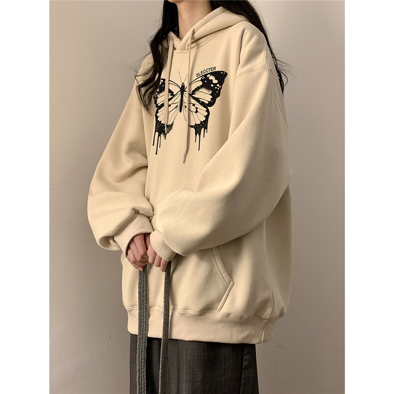 秋冬连帽卫衣女蝴蝶印花休闲宽松上衣D328-WY23052-P55厚款P65,女装卫衣/绒衫,电商D328