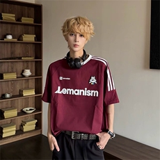 抖音得物供货240克宽松纯棉美式潮牌印花三杠半织带短袖T恤AT1602，男装T恤，电商A443