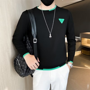 秋季男士假两件拼色卫衣外套男装套头长袖t恤休闲圆领上衣W3374图片